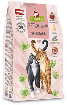 GranataPet DeliCatessen Shrimps Adult, Trockenfutter für Katzen, schmackhaftes Katzenfutter, Alleinfuttermittel ohne Getreide & ohne Zuckerzusätze, 300 g