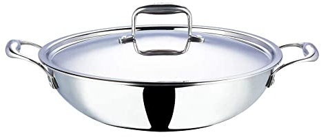 Vinod Platinum Triply Stainless Steel Kadai with Lid, 26cm, 3.2Ltr