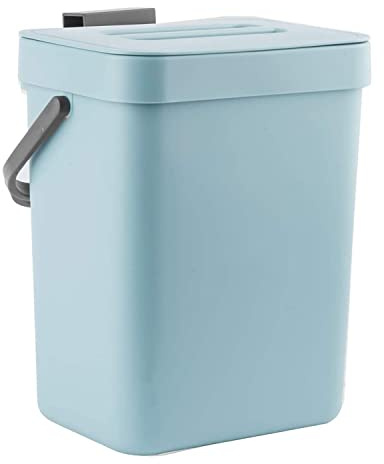 LALASTAR Compost Bin Kitchen, Small Compost Bin for Kitchen, Countertop Compost Bucket with Lid, Odorless Hanging Trash Can for RV/Office/Dog, Mini Food Waste Bin for Countertop, 3L/0.8 Gal, Blue