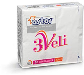 TOVAGLIOLI DI CARTA ASTOR BIANCHI 40X40 3 VELI 50 PZ. - VENDITA CARTONE DA 18 CONF. DA 50 PZ. = TOTALE 900 TOVAGLIOLI