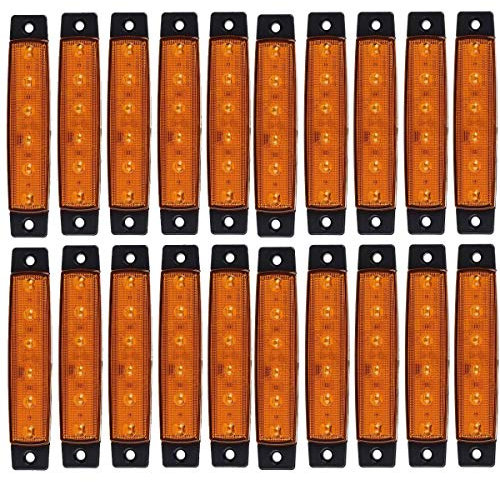KYYET LED-Seitenmarkierungsleuchten, 6 LEDs, 2835 SMD, für LKW, Anhänger, Wohnmobil, Pickup, Traktor, LKW, SUV, Boot, 12 V DC, stoßfest, 20 Stück bernsteinfarben
