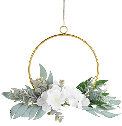 Amosfun Künstliche Eukalyptus Kranz Metallring Kranz Schild Anhänger Türhänger Türschild Wandschild Künstliche Osterdeko Frühling Deko Garten Wandbehang Türdeko Wanddeko