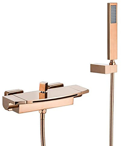 Robinet de baignoire cascade, robinet de baignoire moderne avec douchette, robinet de baignoire mural à poignée unique, mitigeur de bain en laiton,Rose gold