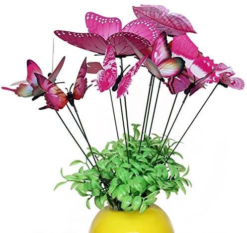 Schmetterlinge Deko Gartendeko, 12 Stück Schmetterlinge Stangen Pflanzkasten Dekoration Garten Ornamente Topfstecker Dekostecker Blumentopf PVC, Bunt für Garten, Terrasse, Pflanztopf, Home