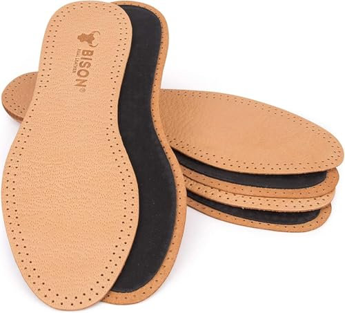 BISON Leder Schuheinlagen Schuhe 3 Paare - Einlegesohlen fur Schweißfüße und Fußschmerzen - Leather Shoe Insoles - Echtleder Einlegesohle für Damen und Herren