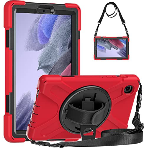 Gerutek Galaxy Tab A7 Lite Case 8.7 Inch, Heavy Duty Shockproof Rugged Cover With 360 Rotatable Kickstand, Hand/Shoulder Strap for Samsung Tablet, Red