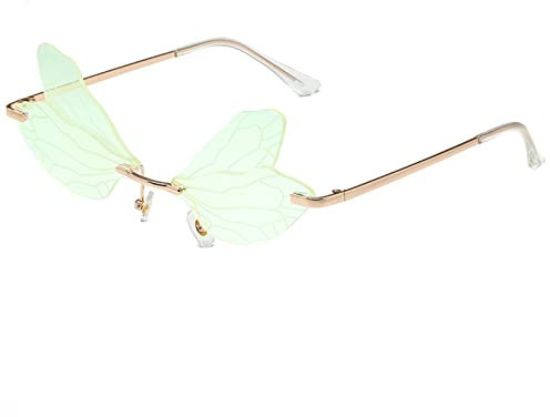 YOJUED Sonnenbrille mit Libelle Flügel Schmetterling Unregelmäßige Brille für Damen Mädchen (Gespiegeltes Grün)