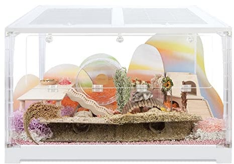 Niteangel Stacker Serie Hamsterkäfig - Stapelbarer und großer Glasbehälter für Hamster, Gerbils, Mäuse, Degus oder andere kleine Haustiere (Dreiseitenglas + Vordere Acryl-Öffnungstür)
