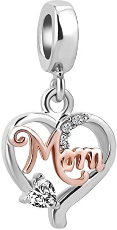 FGT Mum Love Heart Charms Compatible with Pandora Moments Bracelets Rose Gold Daughter Son Husband Mothers Day Birthday Anniversary