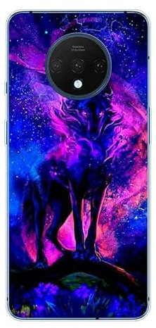 KARTXITAI Hülle Kompatibel mit OnePlus 7T, Stoßfeste Schutzhülle mit Weiche Silikon Bumper Case Handyhülle Anti-Kratzt Transparent Rückseite - Wolf