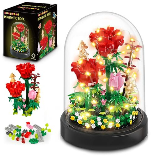 HOGOKIDS Blumenstrauß Bauset – 596 teiliges Valentinstagsgeschenk, Bonsai Baum Sets mit Abdeckung, botanische Sammlung, Bausteine, Geburtstags-Mini-Ziegel, Geschenk für Erwachsene, Freundin, Ehefrau