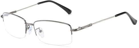 Fullwosing Blaulichtfilter Brille Kurzsichtig -0.50 bis -6.00 Dioptrien Halbrand Metall Fernbrille Damen Herren(-0.50,Metallisch)