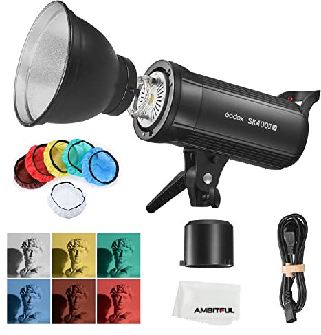 Godox SK400II-V Upgraded 400Ws GN65 Professional Studio Flash Strobe with LED Modeling Lamp, 2.4G Wireless X System, 110V, Daylight Color, 1 Pack