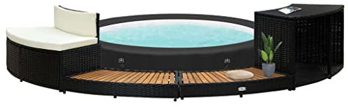 homiuse Cadre pour Spa Noir Résine Tressée et Bois d'acacia 289x124x56 cm Contour de Spa Allure Chic et Moderne Cadre de Spa Espace de Stockage Accessoire Polyvalent Fonctionnel et Convivial