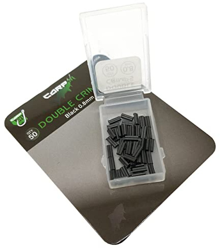 Carp On - 50 Pack of DOUBLE CRIMPS Rig Terminal Tackle - For Making Precision Carp Rigs - Available in Black 0.6mm & 0.8mm