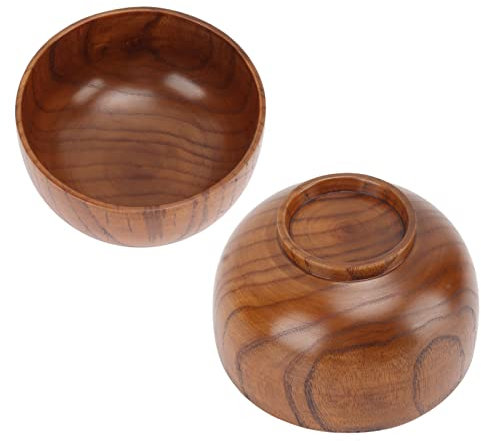Bol à Soupe en Bois, Bol à Salade en Bois de Style Japonais, Exquis Bol en Bois Rond et Lisse pour Fruits à Salade de Nouilles de Riz