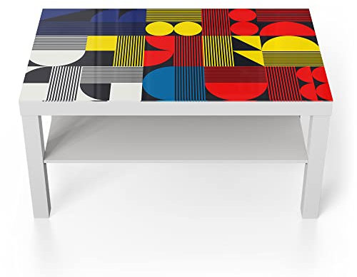 DEQORI Glastisch | weiß groß 90x50 cm | Motiv Geometrische Abstraktion | ausgefallener Beistelltisch aus Glas | Hochglanz Couchtisch fürs Wohnzimmer | moderner Couch Tisch mit Design