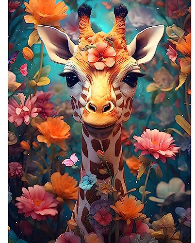 DPHERO DIY Giraffe Diamant Painting Bilder für Erwachsene Kinder,5D Blumen Diamond Painting Set,DIY Strass Bilder Giraffe Diamant Kunst Kits,Runde Steine Diamant Painting für Zuhause Dekor 30x40cm