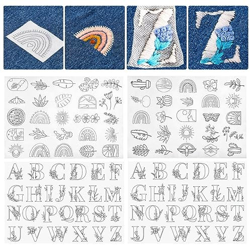 Qivine 4 Foglio Stabilizzatori per Cucire a Mano Solubili in Acqua, Stabilizzatore Solubile in Acqua con 100 Motivi, Carta Idrosolubile Stabilizzatori a Strappo per Cucire, per Shirts, Cappotti