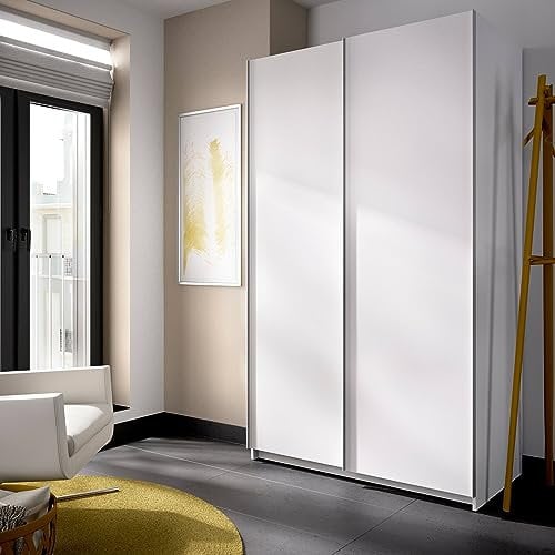 Dmora - Kleiderschrank Annapurna, Garderobe für Schlafzimmer, Kleiderschrank mit 2 Schiebetüren, 120x65h204 cm, Weiß