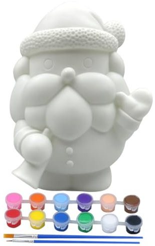 Didiseaon 1 Set Unfinished Santa Clause Christmas Decoration Table Top Christmas Decor DIY Lovely Soldier Ornament Paint Your Own Santa Figurines Kits White Child Piggy Bank Desktop Vinyl