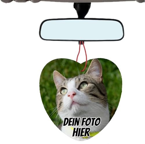 Personalisierter 1x Auto Lufterfrischer mit Dein Foto text beidseitig Herz rund rechteckig, für ihn Geburtstag Parfüm (Liebesherz)