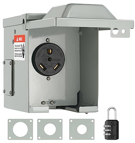 VEVOR Außensteckdose RV NEMA TT-30R(XD-010) 125/250 V Wasser- und staubdicht Wohnwagen Wohnmobil 155 x 130 x 165 mm Einspeisestecke mit einem Erdungskabel vorinstalliert 30 A Max. Strom
