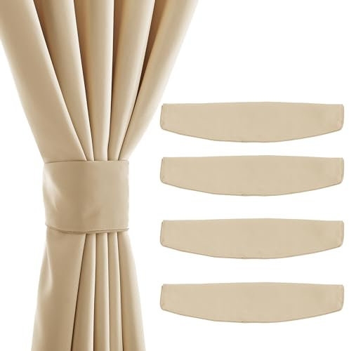PONY DANCE Magnetische Gardinen Raffhalter Beige Gardinenhalter Raffhalter mit Magneten für Blickdichte Gardinen Magnetische Raffhalter für Vorhänge, Biscotti Beige, 4 Stück, 47x10 cm