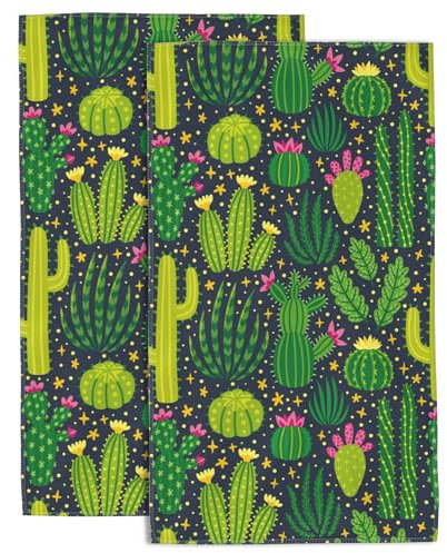 Wotinsi Kaktus-Handtuch, grüne Kakteen-Handtücher, 2er-Set, Geschirrtücher, weich, saugfähig, dekorative Handtücher für Badezimmer, Küche, Yoga, Heimdekoration, 35,6 x 71,1 cm