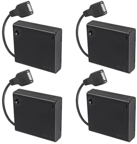 AITRIP 4 PCS 4 AA Battery Holder USB Switch, 6V USB Female Socket, 4 x 1.5V AA Battery Case Box Holder On/Off Switch for RC cars LED light