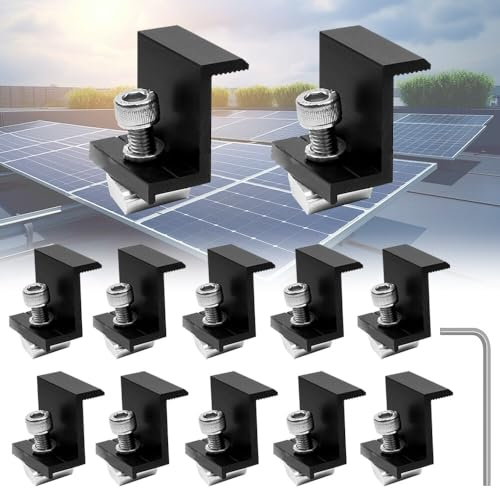 12 Stück Endklemmen 30mm Schwarz, TGKYK Modulklemmen Solar mit Schraubenschlüssel, Befestigung Solarmodul, Solarmodul Halterung für Dächer, Böden, Camping, Wohnwagen