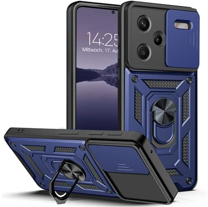 LBH Armor Hülle für Xiaomi Redmi Note 13 Pro+ 5G Case mit Kameraschutz Outdoor Stoßfest Handyhülle 360 Grad Metal Ring Halter Ständer Schutzhülle für Handyhalterung Auto Magnet Blau