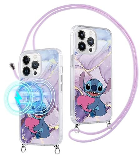 Handykette für Samsung Galaxy S23 FE 6.4 Hülle mit Band,Kompatibel mit MagSafe,Magnetisch Handyhülle mit Kordel zum Umhängen, Niedlich Muster Stitch Anime mit Silikon TPU Stoßfest Schutzhülle,10
