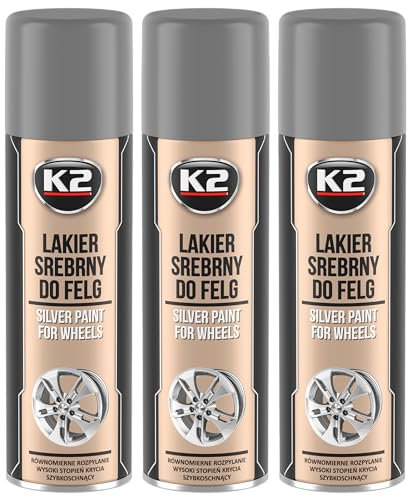 K2 Pintura para Llantas Pack de 3 Acrílica en Spray Color Plata - Secado Rápido 500 ml