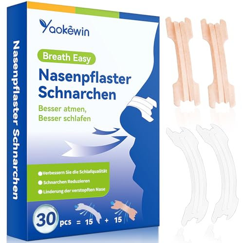 30 Stück Nasenpflaster Schnarchen,Nasenstrips Schnarchstopper,Snoring Nose Strips, Anti Schnarch Nasenpflaster für Sport und Schlaf, Besser Atmen Besser schlafen