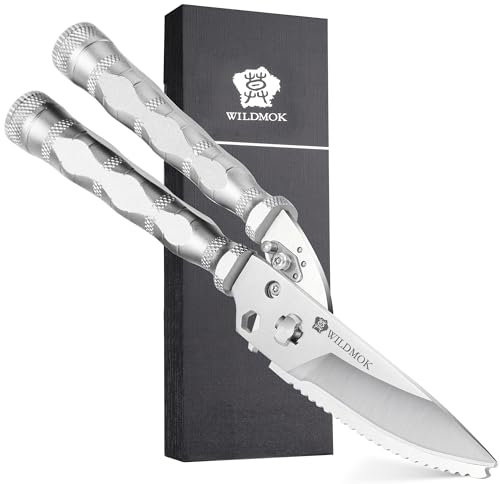 WILDMOK Cisailles à Volaille Robustes - Cisailles d'extérieur à Volaille Multifonctions en Acier Inoxydable de 21,6 cm, Ciseaux de Cuisine Ultra tranchants pour Camp en Plein air, Blanc
