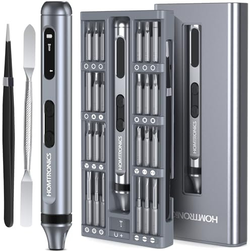 52 en 1 Mini Destornillador Eléctrico Precision, [Pantalla OLED] Homtronics Kit de Destornillador Precisión, Juego de Desarmador Inalámbrico Pequeño con Alto Par de Apriete para Reloj Teléfono PC-Gris