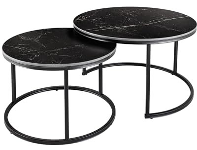 Riess Ambiente runde Couchtische 2er Set Elegance 75cm anthrazit Keramik Marmor-Design Metall schwarz Beistelltisch Couchtisch Sofatisch Wohnzimmertisch