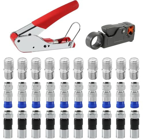 AEDIKO Coaxial Compression Tool Kit Coax Cable Crimper Wire Stripper with F RG6 RG59 Connectors