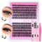 Wispy Lash Clusters Kit Fluffy Individual Eyelashes D Curl Lashes Individual Cluster DIY Eyelash Extension Kit at Home Russian Cluster Lashes Glue Bond and Seal,Tweezers (40+50P,10-18mm)