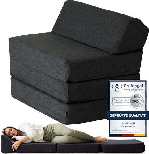 DYNMC you Klappmatratze – Gästematratze klappbar – 14cm dick & bequem H3 – Faltbare Matratze, platzsparend klappbar – Reisebett Erwachsene – Test SEHR GUT Oeko TEX Standard (Schwarz, 200x70x14)