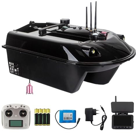 Solinder RC-Köderboot 500 m kabelloses ferngesteuertes Angelköderboot, 8 kg, große Kapazität, automatische Rückgabe, 4 Köderbehälter, Köderboot mit 4,3-Zoll-Monitor