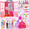 130 Pcs Doll Closet with Clothes and Accessories for 11.5 inch Dolls Storage Including Wardrobe Shoes Rack 15 Pack Complete Clothes Shoes Hangers Necklace Backpack and Other Accessories (No Doll)