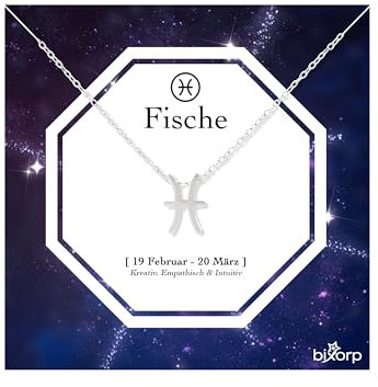 Bixorp Sternzeichen Fische Halskette - Sternzeichen-Kette aus Edelstahl in Silber – Zodiac-Halskette auf Geschenkkarte