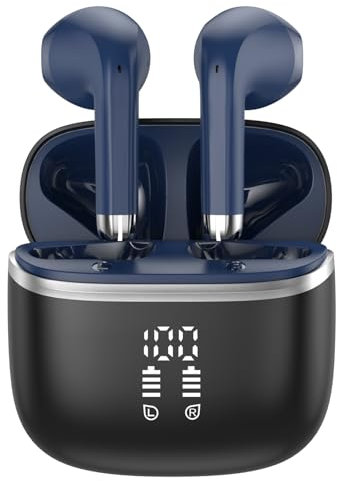 Auriculares Inalámbricos Bluetooth, Auriculare Bluetooth 5.3 con 4 HD Mic HiFi Estéreo, Auriculares Inalambricos con Potentes Altavoces de 13.4 mm, LED Pantalla, IPX7 Cascos Inalambricos, Azul Negro