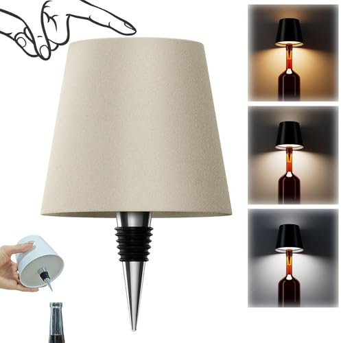 AIMARS Wireless Bottle Lamp, 3 Color Stepless Dimming Wine Bottle Lamp, LED Rechargeable Touch Control Wireless Bottle Lampshade for Bedroom, Restaurant, Bar (Apricot, 1-Pack)