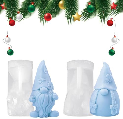 2 Pezzi 3D Stampo in Silicone Gnomo di Natale, Candele di Babbo Natale Stampi, DIY Stampi per Candele di Natale per Candela Profumata, Sapone, Candele, Decorazione Natalizia