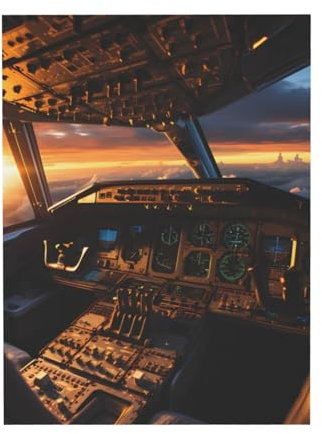 POEZJZW Leinwand-Poster, Flugzeug-Cockpit, moderne Dekoration, Bilder für Wohnzimmer, Schlafzimmer, Büro, ungerahmt (30 x 40 cm)