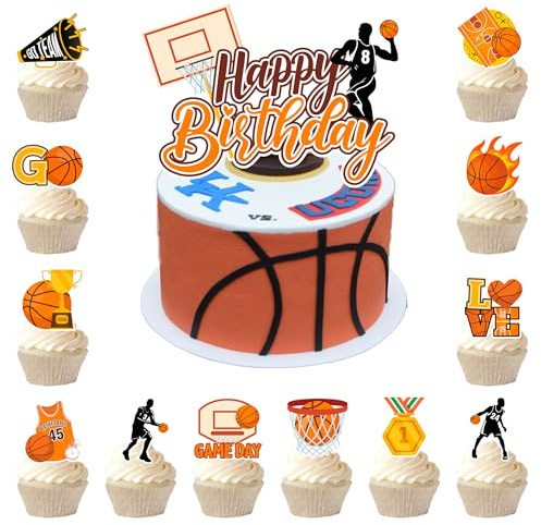 Basketball Kuchen Topper, 25 Pcs Basketball Kucheneinsatz Set - Basketball Geburtstagstorte Dekoration & Basketball Cupcake Topper Basketball Thema Cupcake Topper für Basketball Geburtstag Party Deko