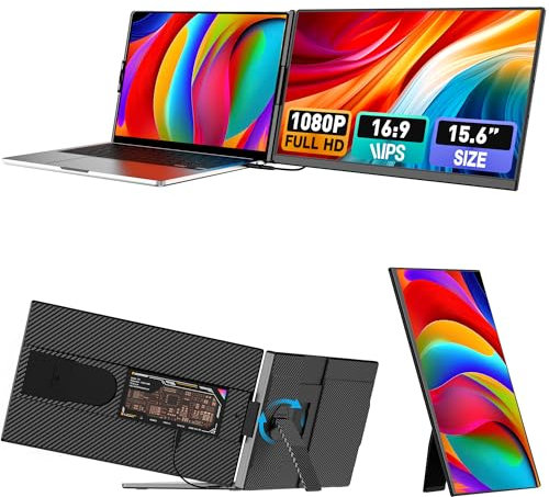 OFIYAA Kwumsy Laptop Screen Extender Monitor, 15.6 Dual Monitor Laptop Extender, 1920×1080P FHD IPS Display Detachable Screen, Type-C/HDMI/USB-C, Portable Monitor Compatible With Wins/Mac/Chrome.